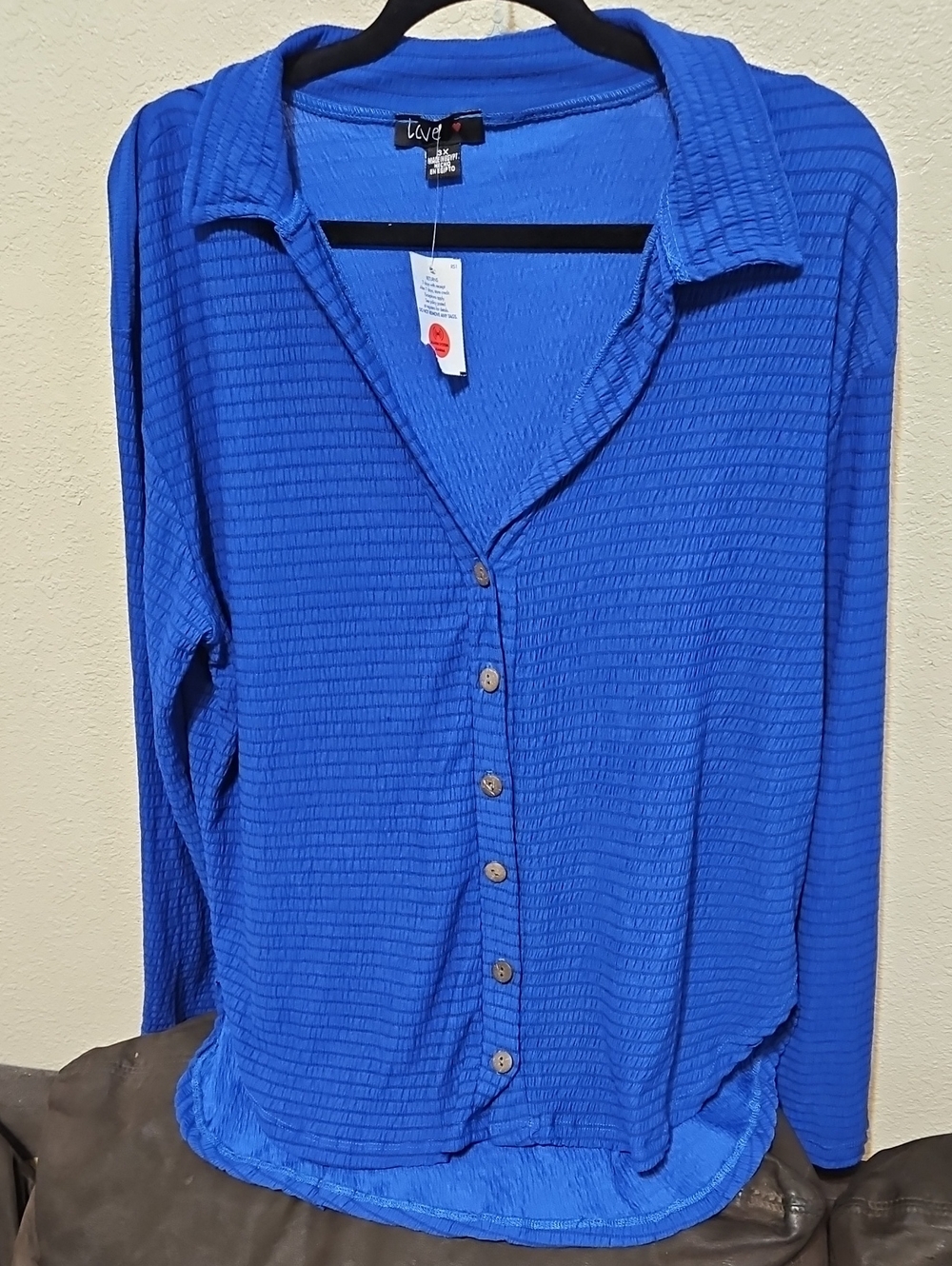 Love Cobalt Blue Button-Down Textured Shirt